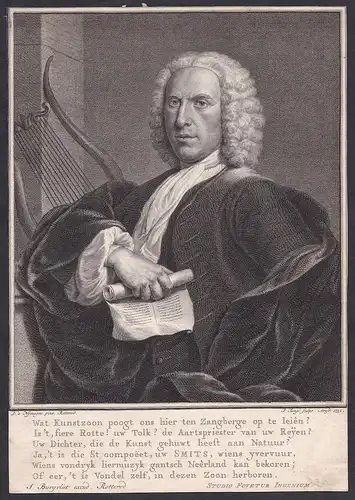 Wat Kunstzoon poogt ons hier ten Zangberge... - Dirk Smits (1702-1752) Dutch poet writer Rotterdam Portrait