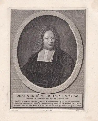 Johannes D'Outrein, A. L. M. - Johannes d'Outrein (1662-1722) Dutch preacher writer Franeker Arnhem Dordrecht