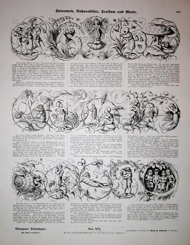 Spinnweb, Bohnenblüte, Senfsam und Motte -  Märchen Shakespear Sommernachtstraum Münchener Bilderbogen Nr. 871