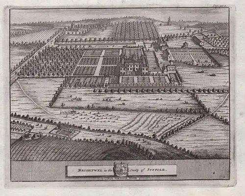 Brightwel in the County of Suffolk. - Brightwell Hall Suffolk Eye Diss England copper engraving Kupferstich