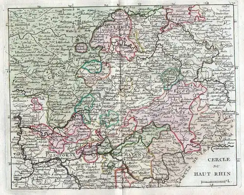 Cercle du Haut Rhin. - Oberhein Mainz Frankfurt Waldeck Fulda Marburg Nassau Solms Karte map