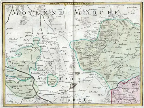 Duche de Saxe. Feuille 1e. - Sachsen Gommern Zerbst / Anhalt Bad Bolzig Wiesenburg Lindau Barby Karte map