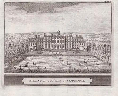 Badminton in the County of Gloucester. - Badminton House Gloucestershire England copper engraving Kupferstich