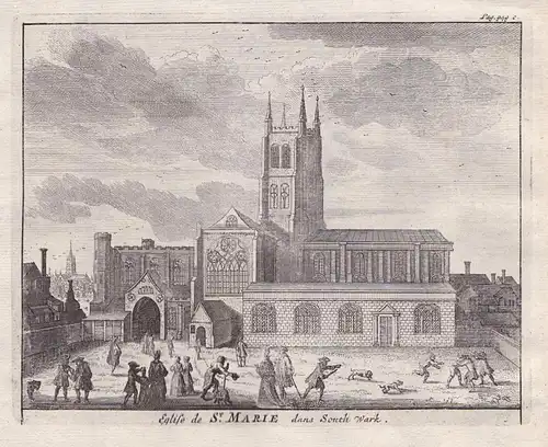 Eglise de St. Marie dans South Wark. - Southwark Cathedral London England copper engraving Kupferstich