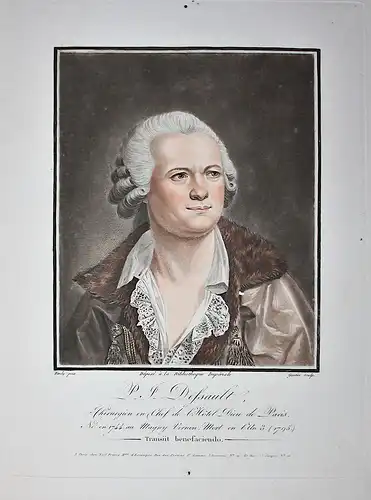 P. J. Dessault - Pierre-Joseph Desault (1738-1795) chirurgien surgeon Chirurg Portrait Farbaquatinta Aquatinta