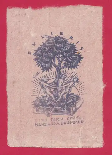 Exlibris für Hans u. Lya Brummer / Baum tree Buch book