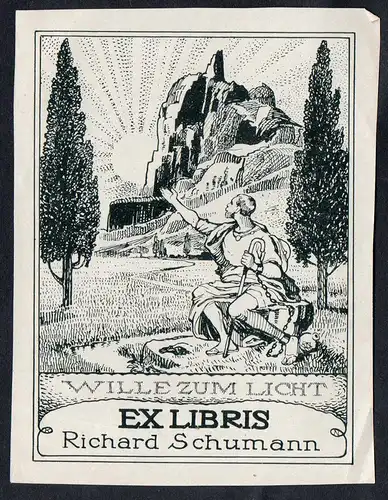 Exlibris für Richard Schumann / Sonne sun Wanderer Licht light