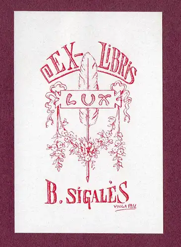 Exlibris für B. Sigales / feather Feder