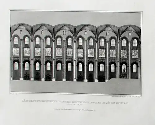 Längendurchschnitt durchs Mittelschiff des Dom's zu Speier. // Speyer Dom Architektur Durchschnitt.