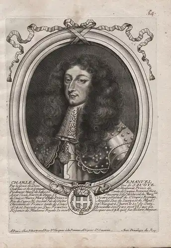 Charles Emanuel - Carlo Emanuele II di Savoia (1634-1675) Piemonte Saluzzo Aosta Nizza Portrait Kupferstich en