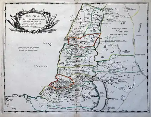 Terra Promissa in Sortes seu Tribus XII. Distincta. - Holy Land Israel Palestine Palästina Twelve Tribes map K