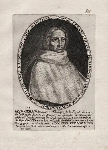 Jean Gerson Docteur en Theologie de la Faculté de Paris, de la Royale Societé de Navarre, et Chancelier... - J