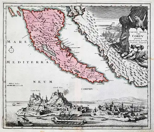 Corcyrae Insulae vulgo Corfu... - Corfu Korfu island Insel Greece Griechenland map Karte
