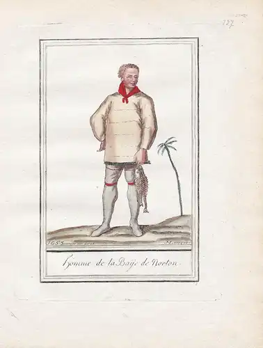 Homme de la Baye de Norton - Alaska America Norton Bay Norton Sound Tracht Trachten costume Kupferstich engrav