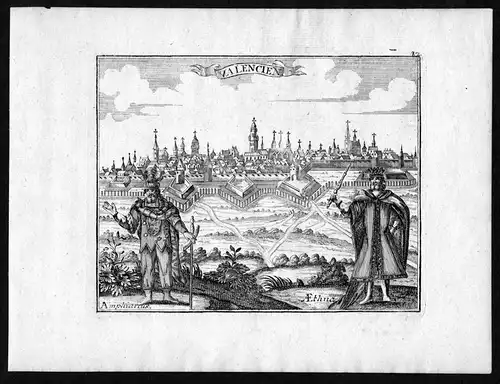 Valencien - Valenciennes France vue gravure Ansicht view Kupferstich antique print