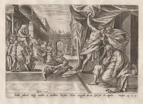 Sola placet regi multis e millibus Hester Hing regale... - Esther crowned by Ahasuerus Xerxes Bible Bibel