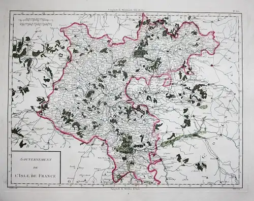 Gouvernement de l'Isle de France. - Ile de France Paris Soissons Senlis Pontoise carte map Karte