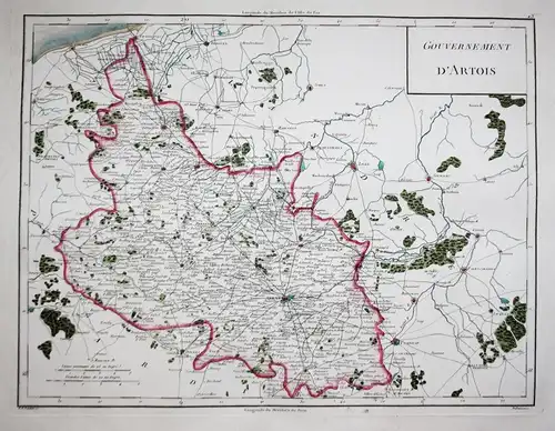 Gouvernement d'Artois. - Artois Arras Lens St. Omer Aire Hesdin France carte map Karte