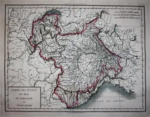 Carte des etats du Roi de Sardaigne en Terre Ferme. - Piemonte Torino Piemont Italia Italy Italien carta incis