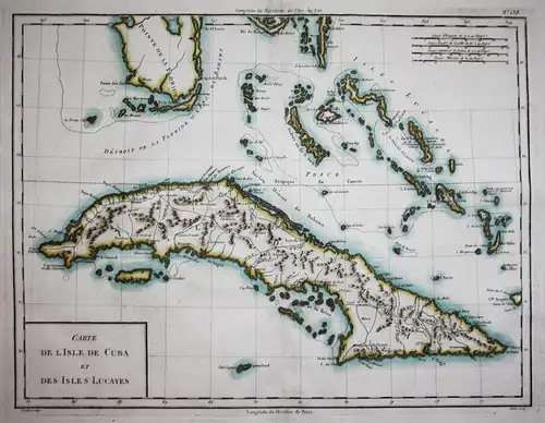 Carte de l'Isle de Cuba et des Isles Lucayes. - Cuba island Insel Florida America Bahamas map Karte