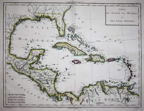 Carte du Golfe du Mexique et des Isles Antilles. - Gulf of Mexico America Caribbean West Indies Bahamas Florid