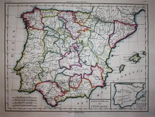 Carte Generale de l'Espagne. - Espana Spain Spanien Portugal carta map Karte