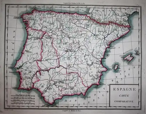 Espagne. Carte Comparative. - Espana Spain Spanien Portugal carta map Karte