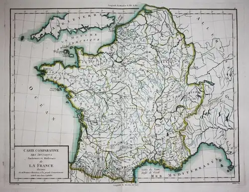 Carte comparative des divisions Anciennes et Modernes de la France - France Frankreich carte map Karte