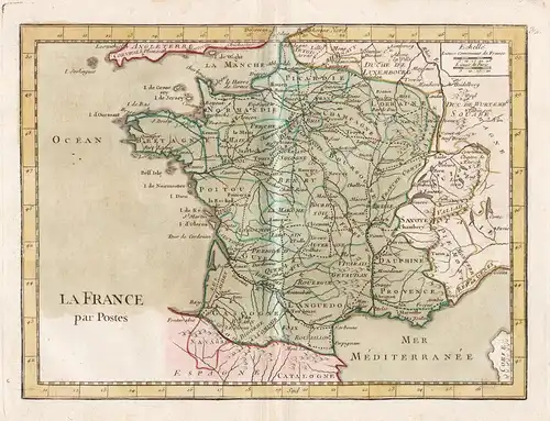 La France par Postes - France Frankreich gravure carte Karte map
