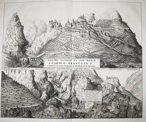 Oppidi Saurgii, et Viae Regiae a Carolo Emanuele I - Saorge Alpes-Maritimes France gravure