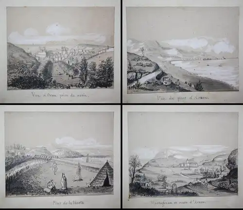 Album with 18 original drawings of views in Algeria. Made during the French colonisation in the 1840's.