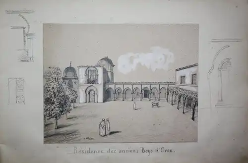Album with 18 original drawings of views in Algeria. Made during the French colonisation in the 1840's.
