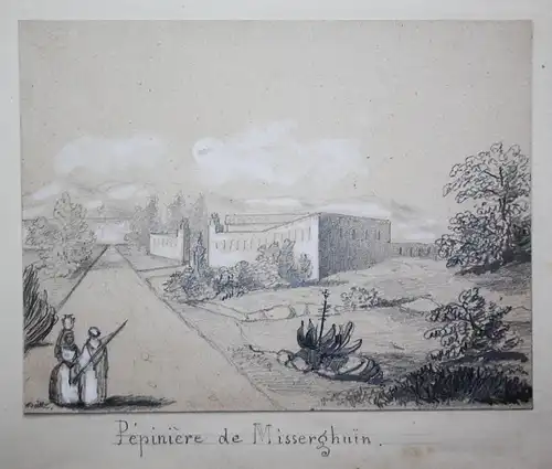 Album with 18 original drawings of views in Algeria. Made during the French colonisation in the 1840's.