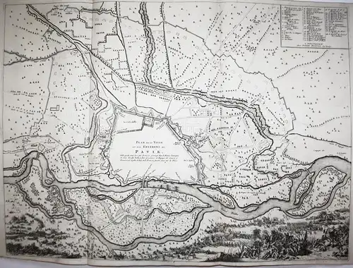 Plan de la Ville et des Environs de Pavie - Pavia Lombardia carta map Karte acquaforte incisione in rame