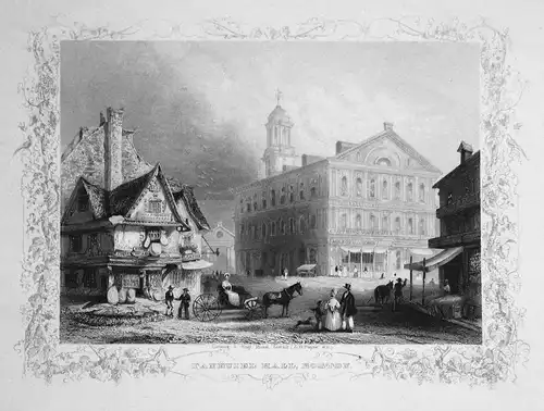 Faneuiel Hall, Boston - Boston Faneuil Hall America Amerika Ansicht view Stahlstich steel engraving antique pr