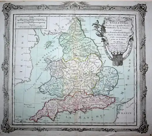L'Angleterre divisée en 5. grandes Parties subdivisées en 52. Comtés... -  England Great Britain Wales map Kar