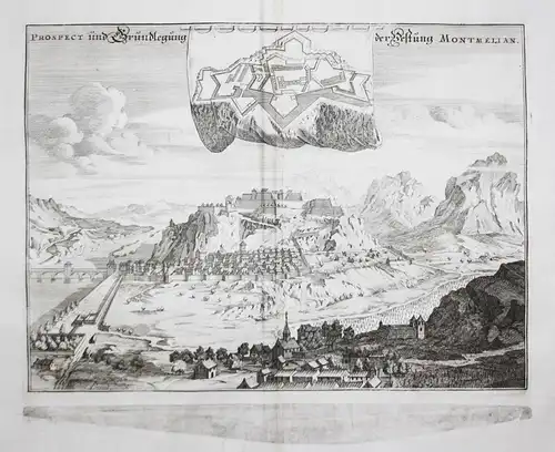 Prospect und Grundlegung der Vestung Montmelian - Montmelian Savoie carte gravure France Karte map