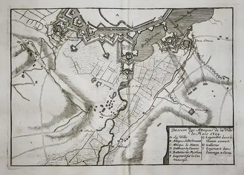 Dessein des Attaques de la Ville de Mons 1709  - Mons Belgique bataille plan gravure