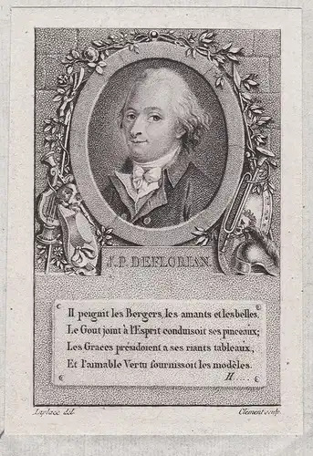 J. P. Deflorian - Jean-Pierre Claris de Florian (1755-1794) poet poete Portrait gravure