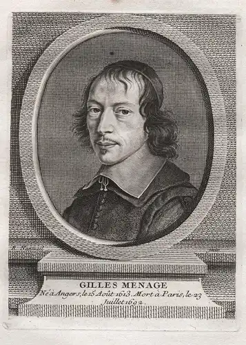 Gilles Menage - Gilles Menage (1613-1692) scholar grammairien historien gravure Portrait engraving