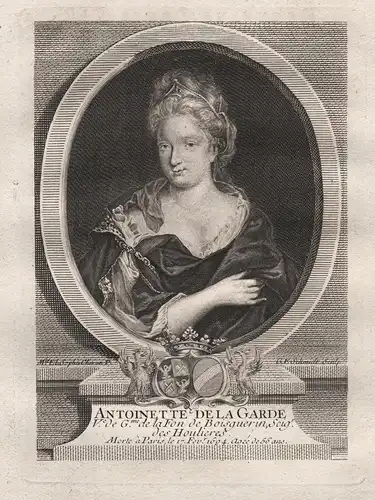Antoinette de la Garde - Antoinette Deshoulieres (1638-1694) poet philosopher Dichterin gravure Kupferstich Po