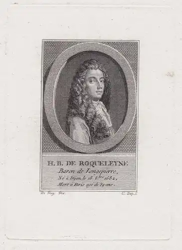 H. B. de Roqueleyne - Hilaire-Bernard de Requeleyne-Longepierre (1659-1721) playwright dramatique Portrait gra