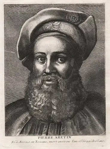 Pierre Aretin - Pietro Aretino (1492-1556) Dichter poeta scrittore poet Portrait engraving