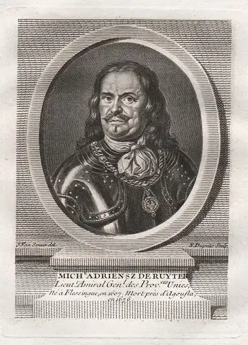 Mich. Adriensz de Ruyter - Michiel Adrianszoon de Ruyter (1607-1676) Admiral Niederlande Holland Kupferstich P
