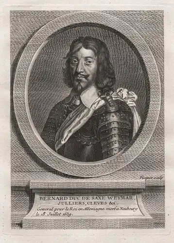 Bernard duc de Saxe Weymar - Bernhard von Sachsen Weimar (1604-1639) Herzog von Franken Feldherr Kupferstich P