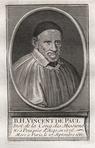 B.H. Vincent de Paul - Vincent de Paul (1581-1660) Karitas Caritas pretre priest gravure Kupferstich Portrait