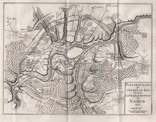 Plan de la Bataille de Neerwinde - Neerwinden Landen Region Flamande bataille 1693 gravure estampe