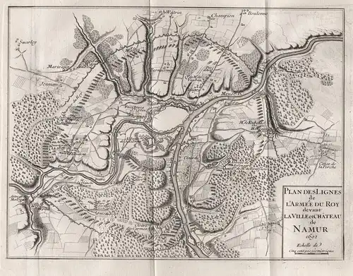 Plan des Lignes de l'Armée du Roy devant la ville et Chateau de Namur - Namur Region Wallonne Belgique gravure