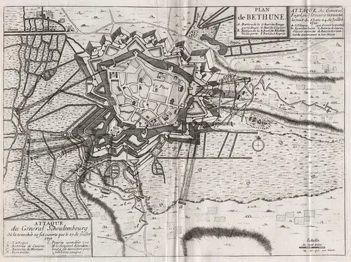 Attaque du General Schoulembourg - Bethune Pas-de-Calais siege gravure