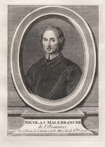 Nicolas Malebranche - Nicolas Malebranche (1638-1715) philosopher philosophe Paris Sorbonne gravure Portrait